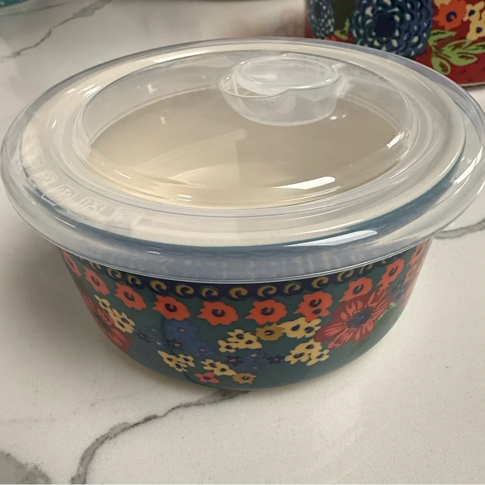 The Pioneer Woman Dazzling Dalhia Ceramic Food Storage Bowls -